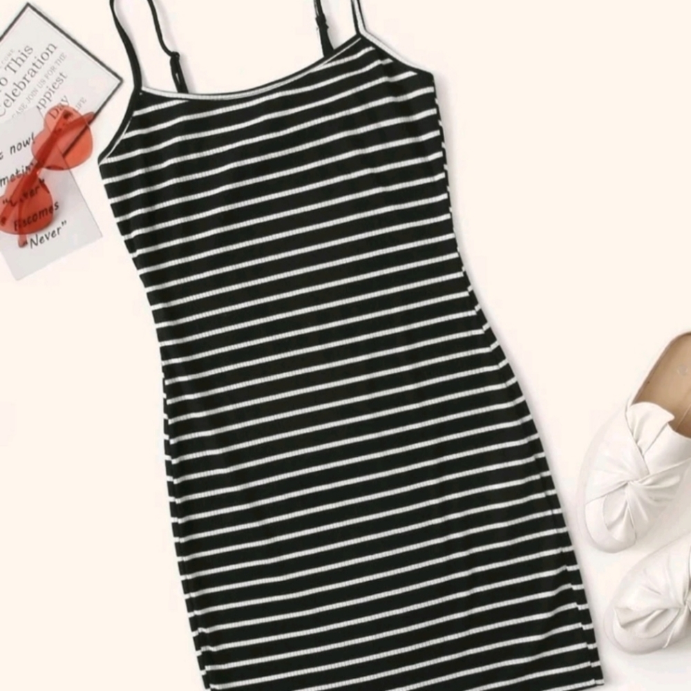 Stripped Ribbed Cami Bodycon Dress XL